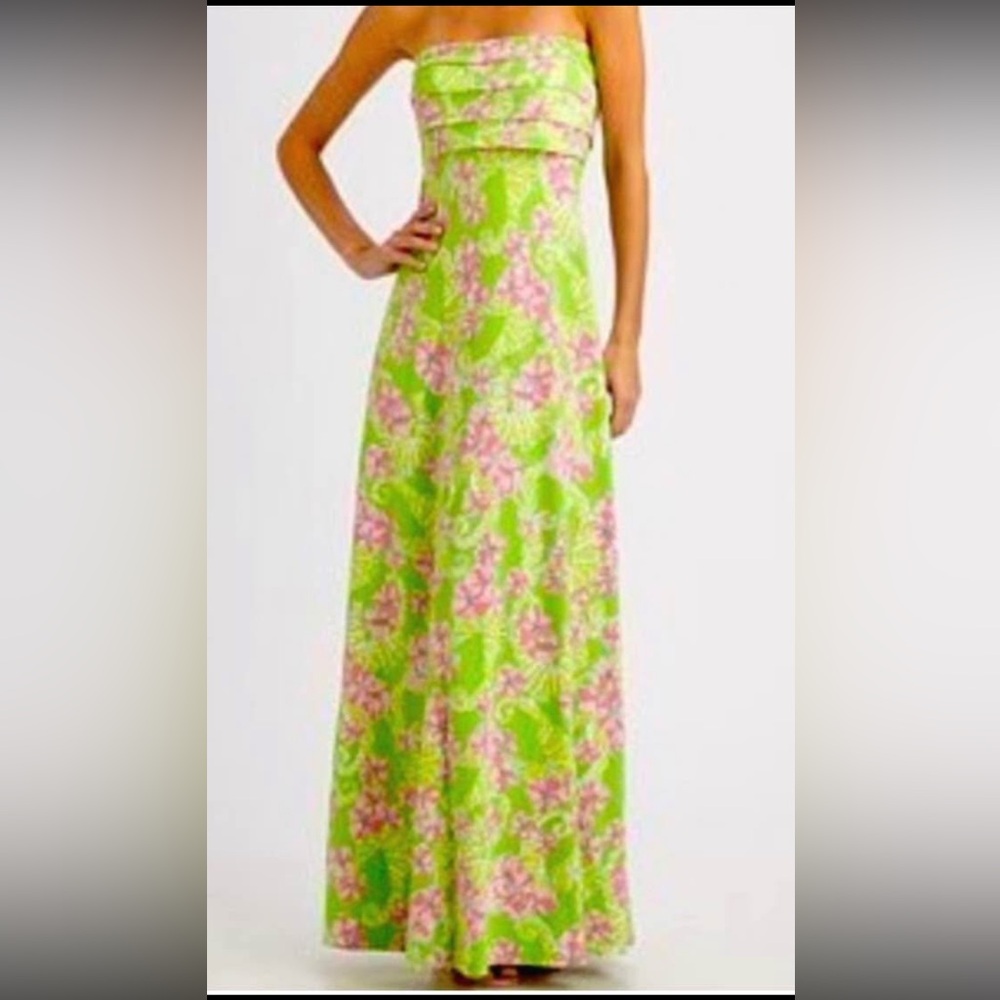🌺🌺Lilly Pulitzer Green and Pink Strapless Dress
